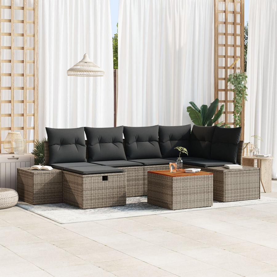 Tuinbank Set Set Van 7 Grijs Poly Rattan Buitenbank Rechthoekig Wit