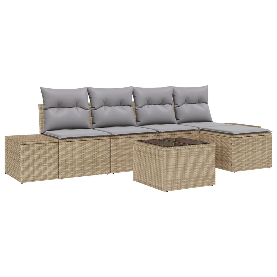 6-Delige Tuin Sofa Set Met Kussens Zwart Poly Rattan