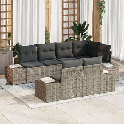 7-Delige Tuinsofa Set Met Kussens Grijze Poly Rattan