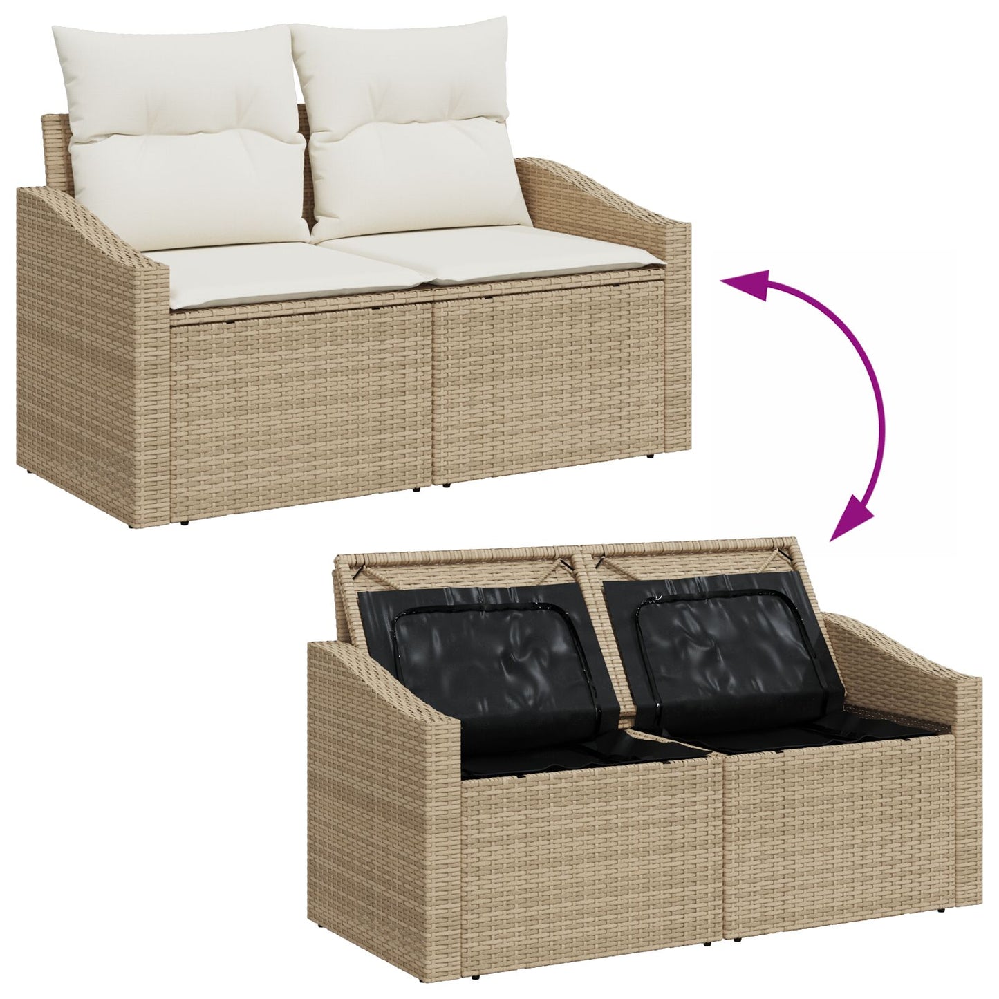 4-Delige Tuinbankset Met Kussens Beige Poly Rattan Wit