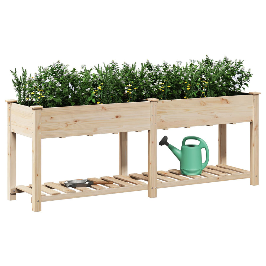Tuinplanter Met Plank 203X53X76 Cm Massief Hout Vuren 203,5 x 53 x 76,5 cm
