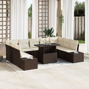 Tuinset poly rattan 10-delig bruin crème 9 personen