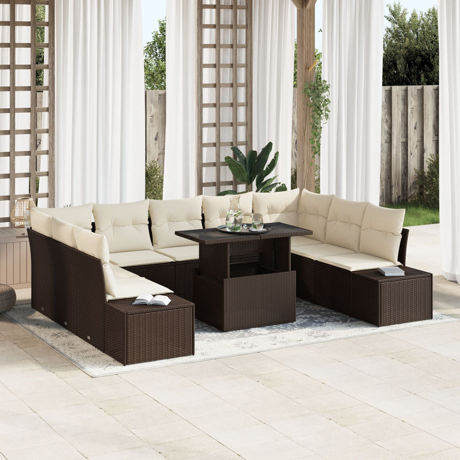 Tuin Sofa Set Set Van 10 Beige Pe Rattan, Polyester, Staal