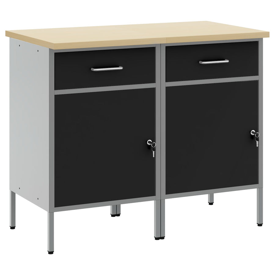 Werkcabinet 2 Stuks En Grijs Bewerkt Hout En Staal 2x (84 cm) Zwart 2x kast