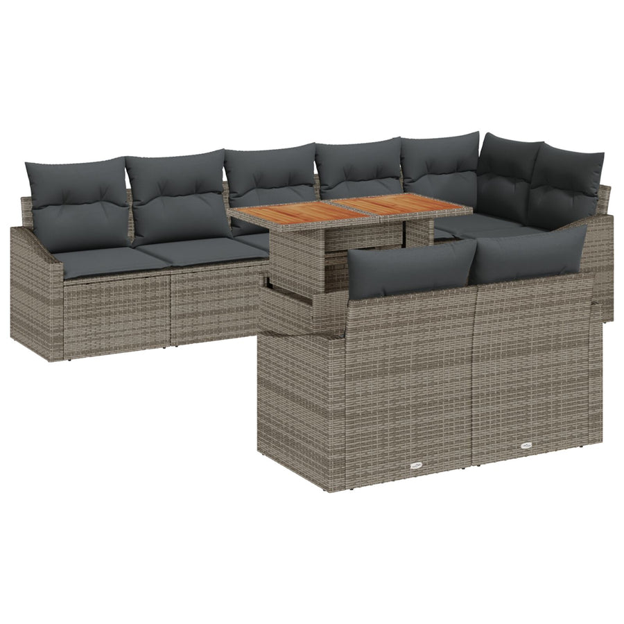 9-Delige Tuin Eetset Met Kussens Grijs Poly Rattan Acacia