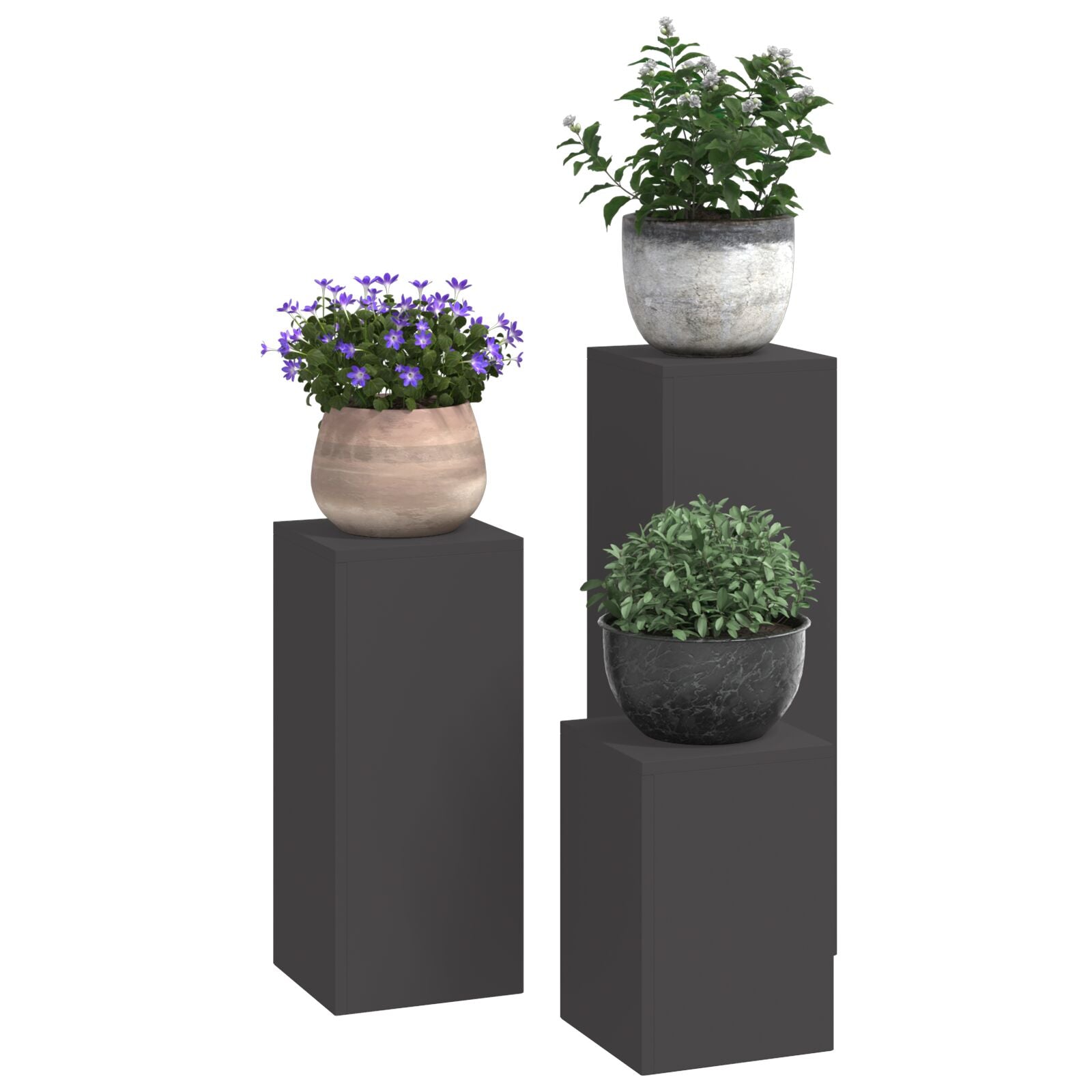 Buiten Plantenstands Set Van 3 Staal Zwart 3x (35/55/75 cm)