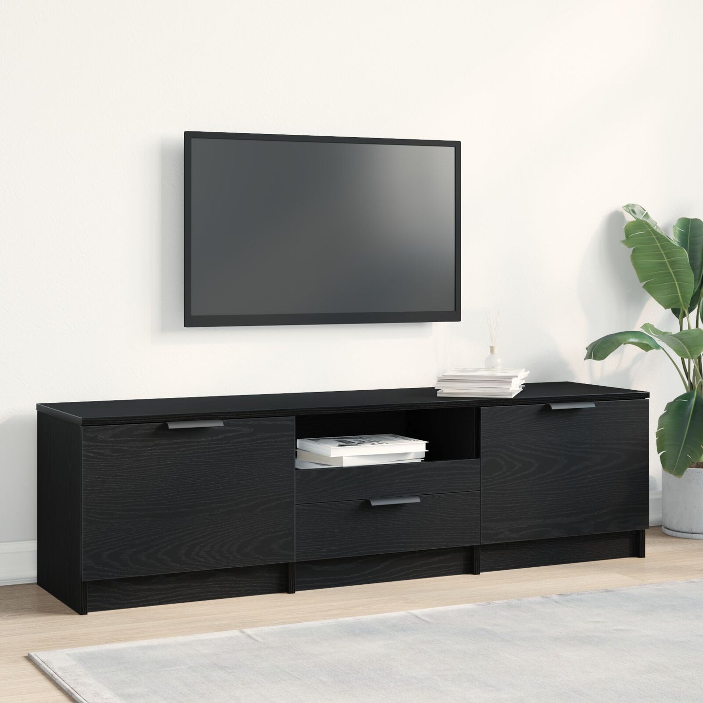 Tv-Kast - Zwart Eiken - 140X35X40 Cm - Gemaakt Van Engineered Wood