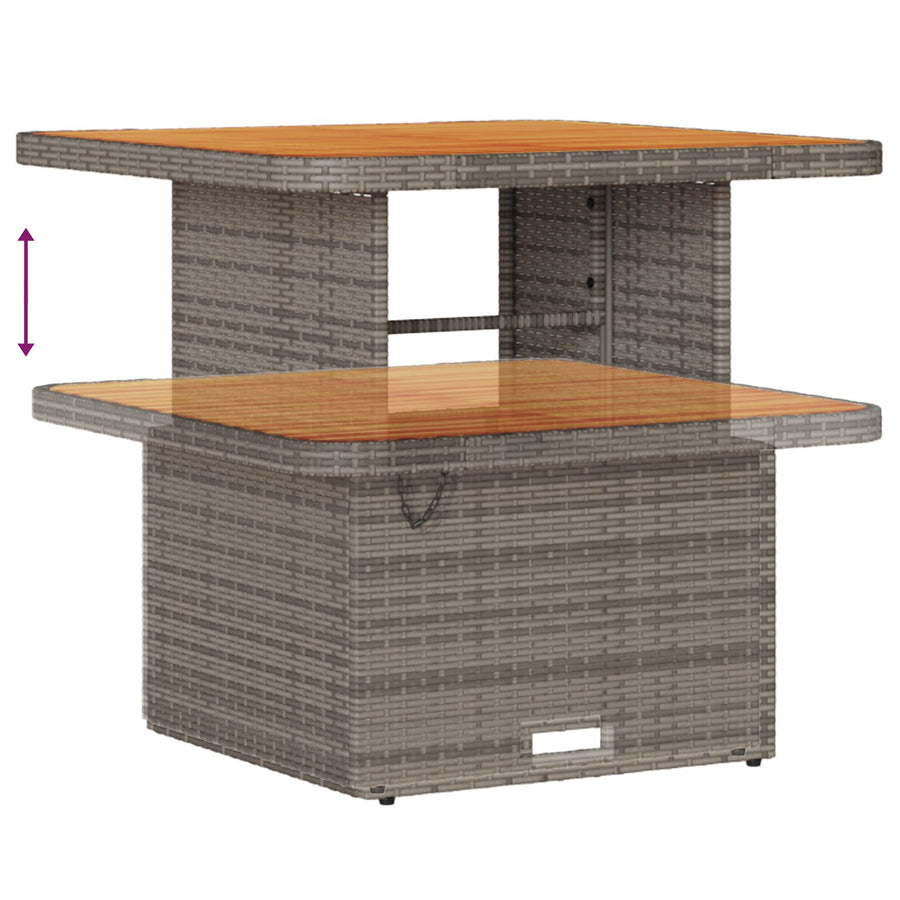 3-Delige Tuin Eetset Met Kussens Poly Rattan Acacia 80 cm Grijs 2 krukken