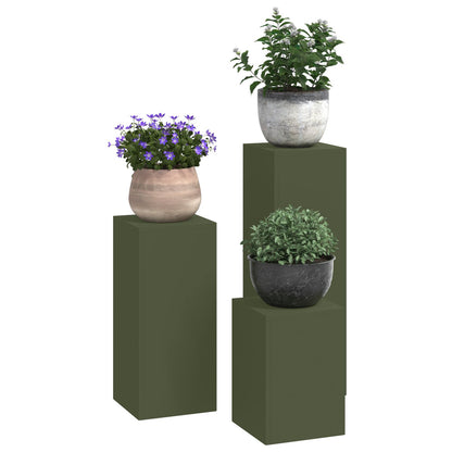 Buiten Plantenstandaards Pilaar 3 Stuks Staal Olijfgroen 3x (35/55/75 cm)