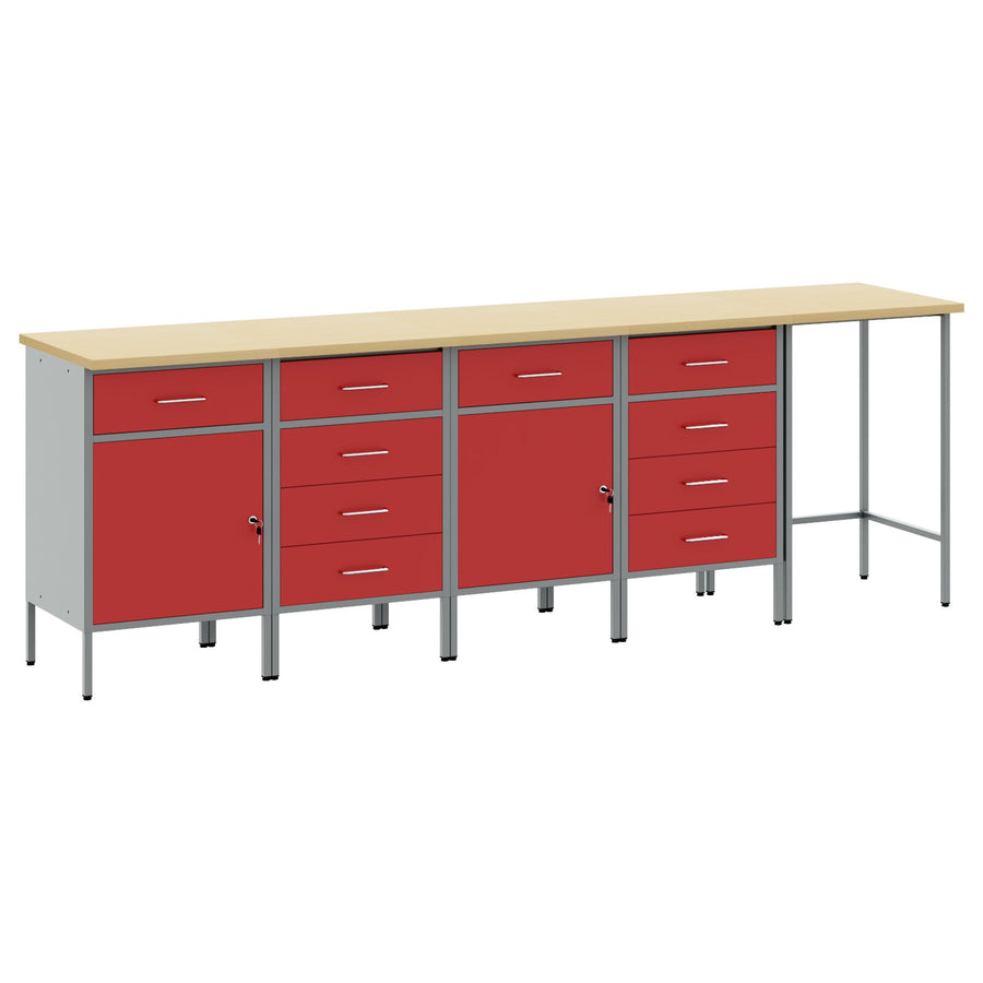 5-Delige Werkcabinet En Hoektafel Set Gelaagd Hout 4x (2x84/2x85 cm) Rood Tafel + 4x kast
