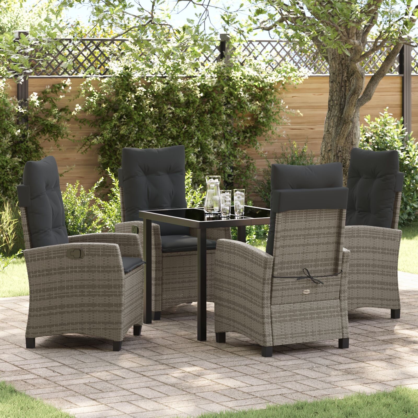 5-Delige Tuintafel Set Met Kussens Grijs Poly Rattan