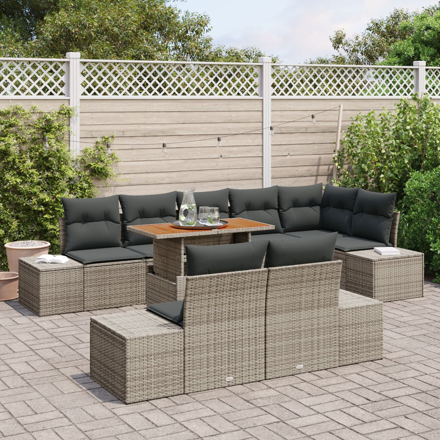 9-Delige Tuin Eetset Met Kussens Grijs Poly Rattan Acacia