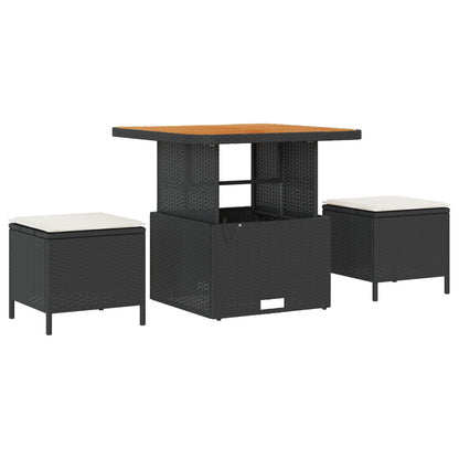 8 Stuks Tuin Sofa Set Met Kussens Zwart Poly Rattan Acacia, 3 Stuks Tuin Eettafel Set Met Kussens Zwart Poly Rattan Acacia Wit