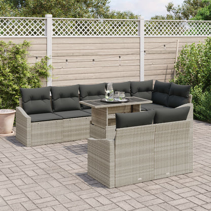 9-Delig Tuinbankstel Met Kussens Lichtgrijs Poly Rattan