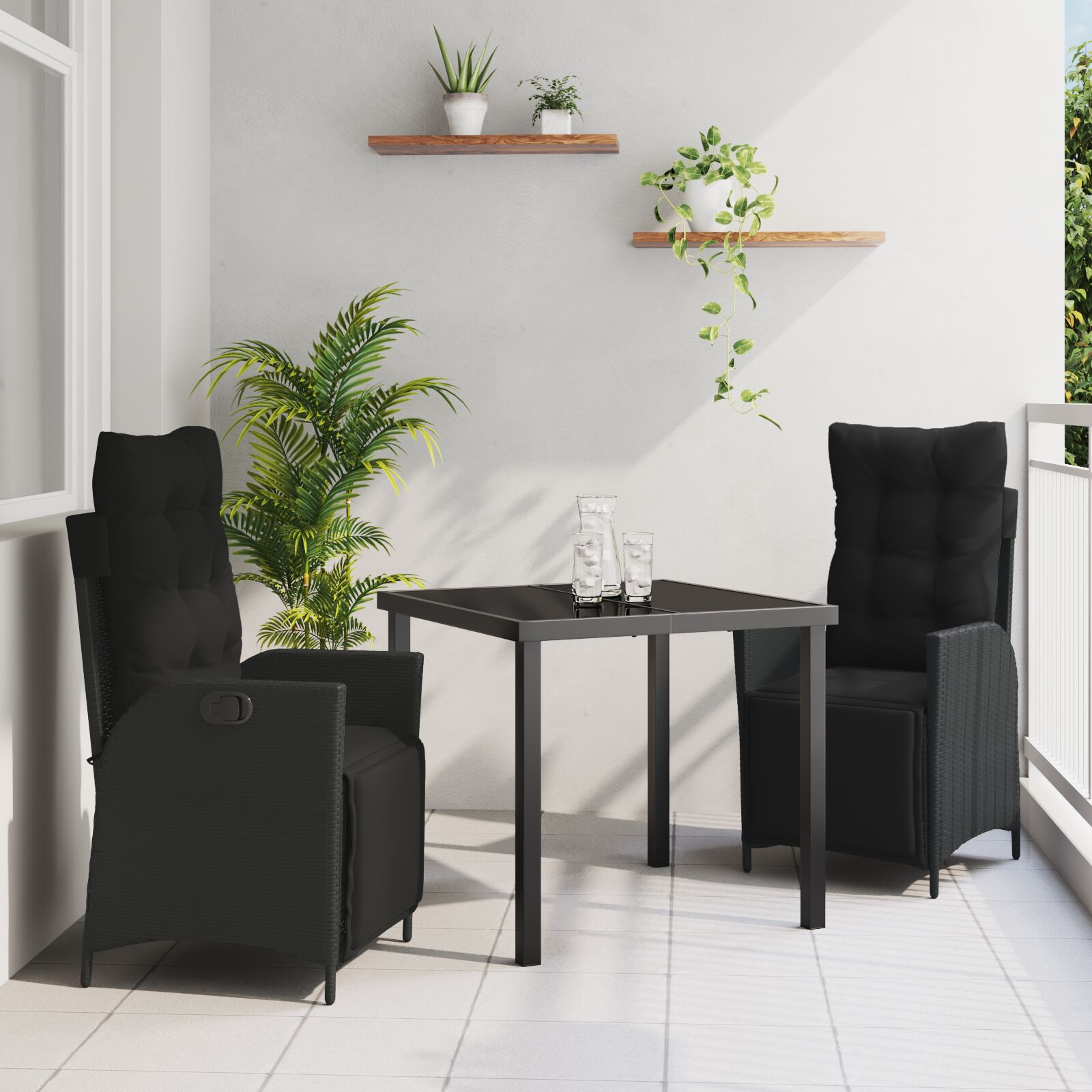 3 Delige Tuin Eetset Zwart Poly Rattan
