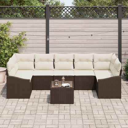 8-Delige Tuin Sofa Set Met Kussens Bruin Poly Rattan