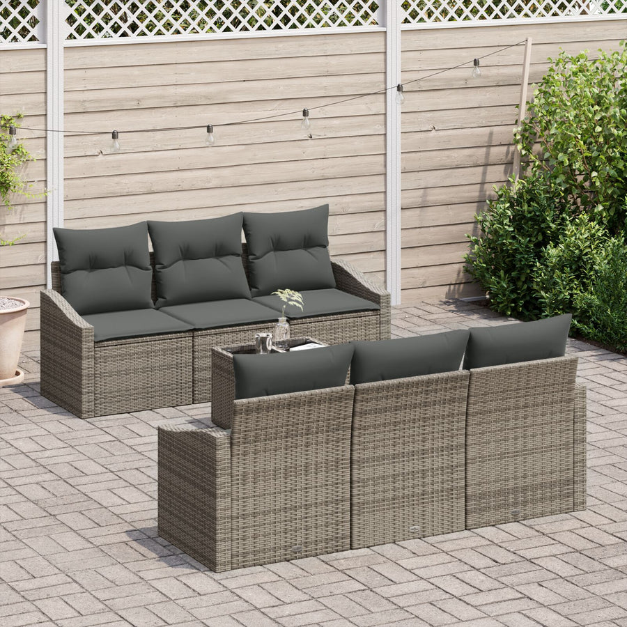 7-Delige Tuin Sofa Set Met Kussens Grijs Poly Rattan Gegalvaniseerd Staal