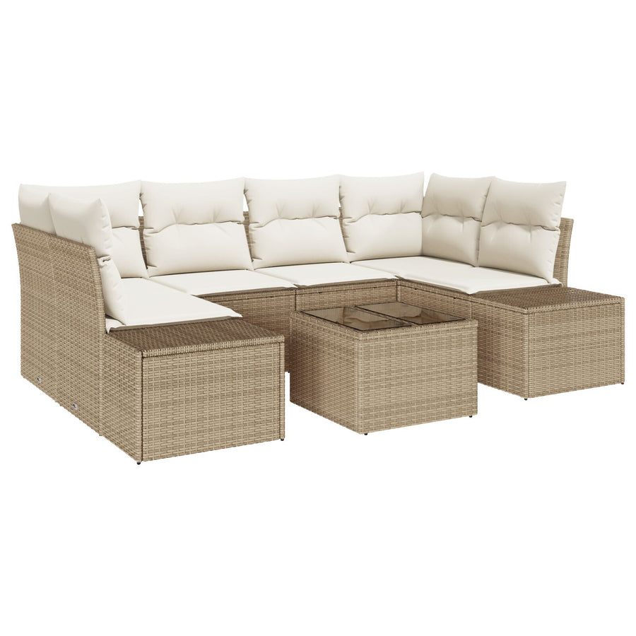 7-Delige Tuin Sofa Set Met Kussens Beige Poly Rattan