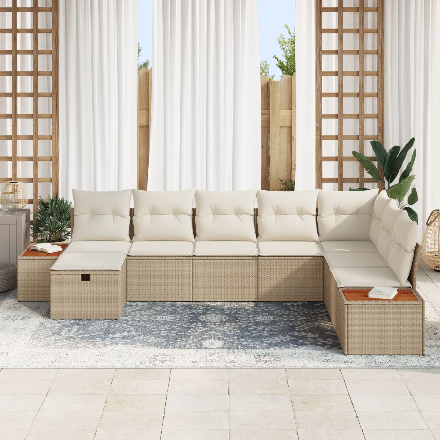 8-Delige Tuinbankset Met Kussens Beige Poly Rattan