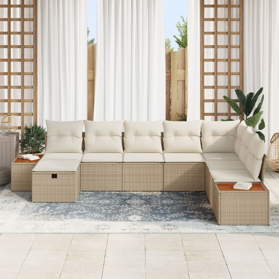 8-Delige Tuinbankset Met Kussens Beige Poly Rattan
