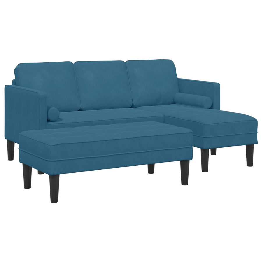 tuinbank met kussens in L-vormige blauwe velvet, vidaXL L-vormige bank blauw 173x131x67 cm velvet, vidaXL bank blauw 113x57x39 cm velvet