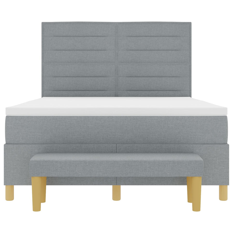 Boxspringbed Met Matras & Bank Stof Lichtgrijs 140 x 190 cm Lijnen ontwerp
