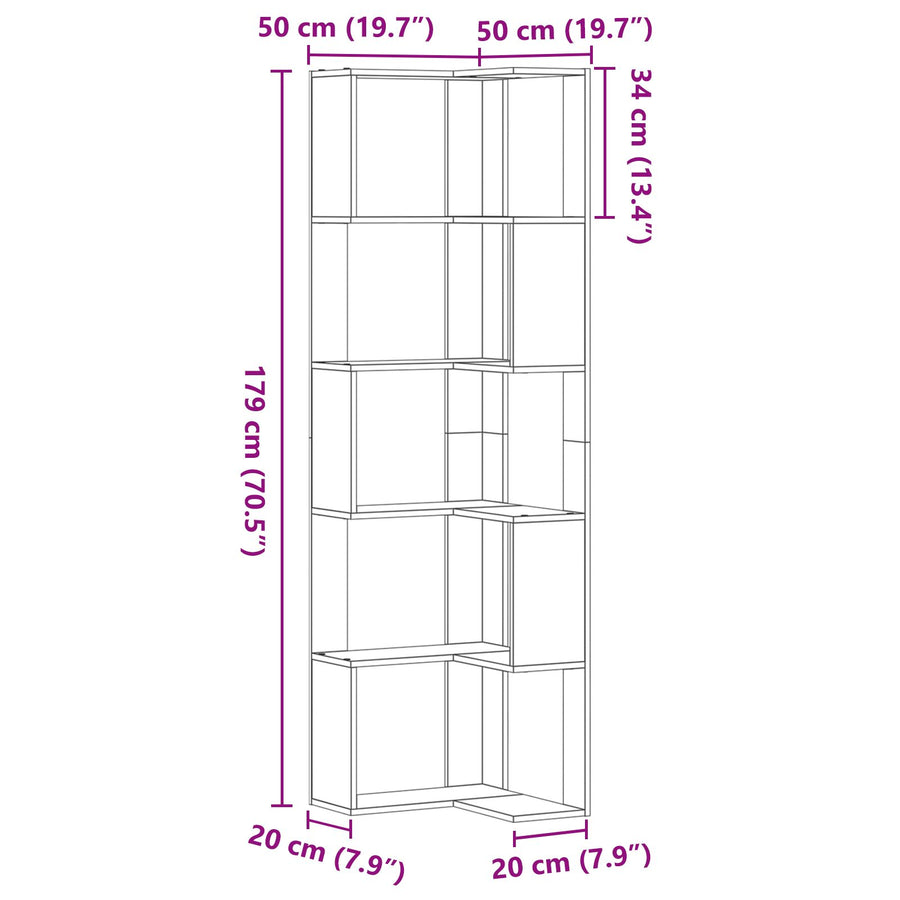 Hoekboekenkast 5-Tier Zwarte Eik 50X50X179 Cm Bewerkt Hout Zwarte eiken