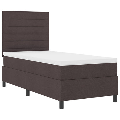 Boxspring Bed Met Matras Stof Donkerbruin 100 x 200 cm Lijnen ontwerp