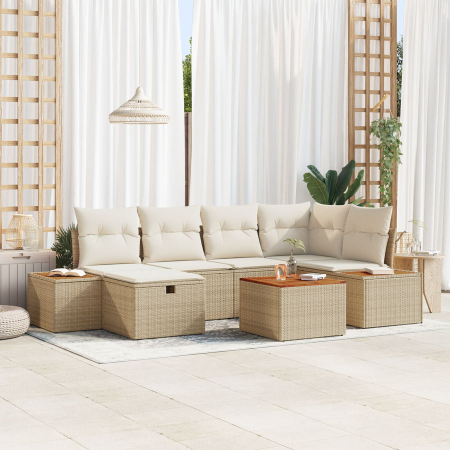 7-Delige Tuin Sofa Set Met Kussens Beige Poly Rattan