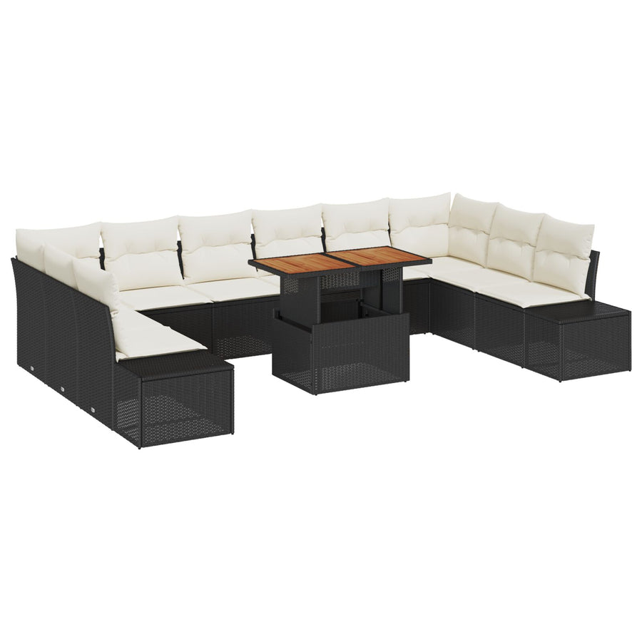 11 Delige Tuin Sofa Set Met Kussens Zwart Poly Riet