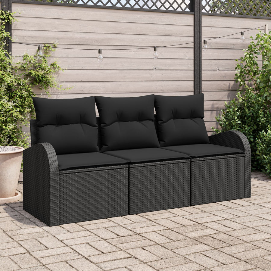 3 Persoons Tuin Sofa Set Met Kussens Zwart Poly Rattan