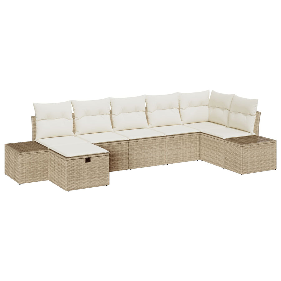 7-Delige Tuin Sofa Set Met Kussens Beige Poly Rattan Wit
