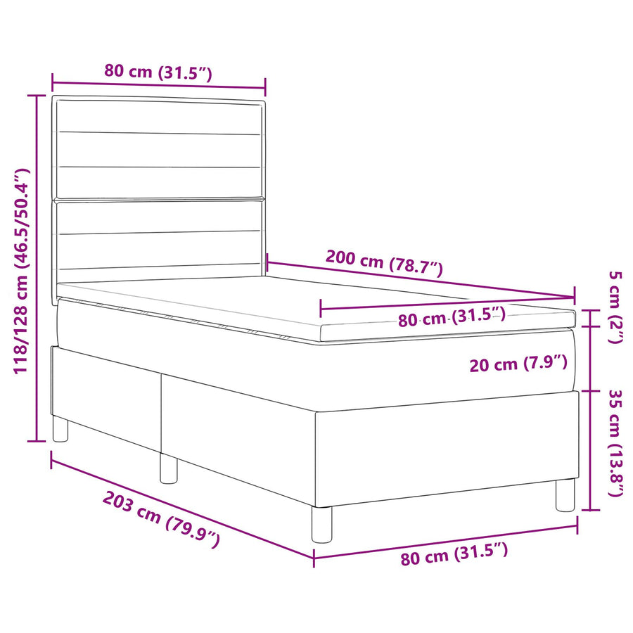 Boxspringbed Met Matras Stof Lichtgrijs 80 x 200 cm Lijnen ontwerp