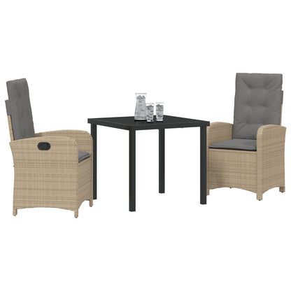 3-Delige Tuin Eet Set Met Kussens Beige Poly Rattan