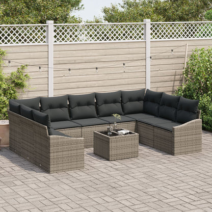 9-Delige Tuinbankset Met Kussens Zwart Poly Rattan Grijs met tafel