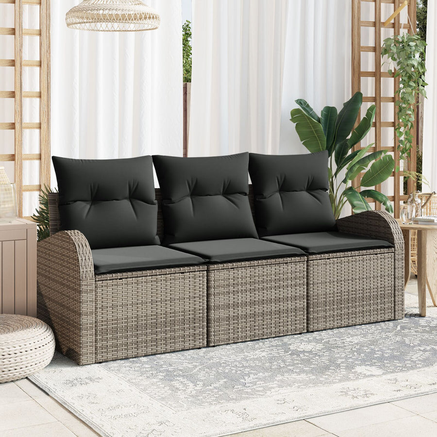 3 Delige Tuin Sofa Set Met Kussens Grijs Poly Rattan