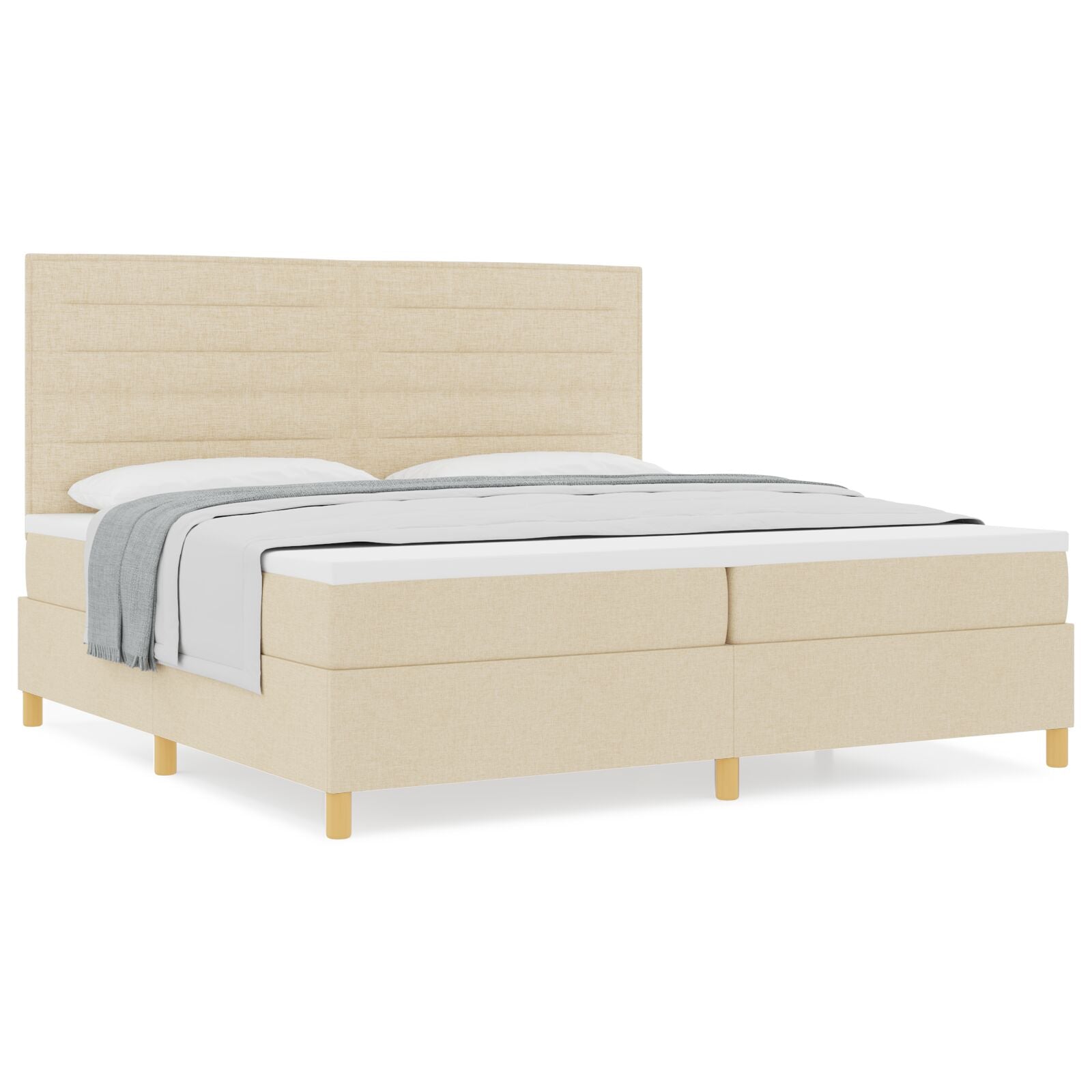 Boxspringbed Met Matras Crème 200X200 Cm Stof Blauw
