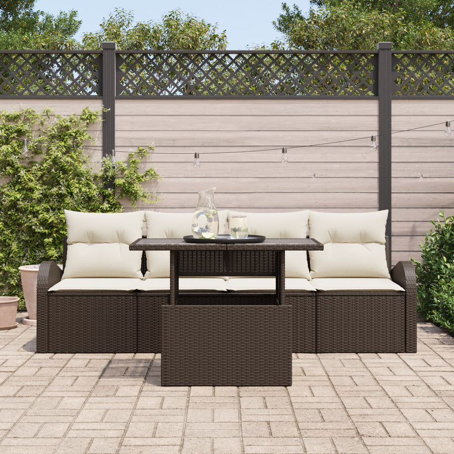 5-Delige Tuin Sofa Set Met Kussens Bruin Poly Rattan