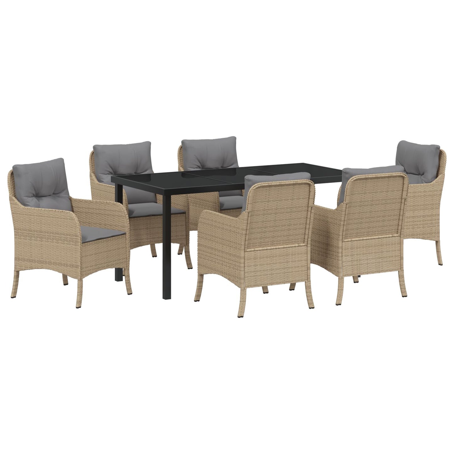 7-Delige Tuindining Set Met Kussens Beige Poly Rattan