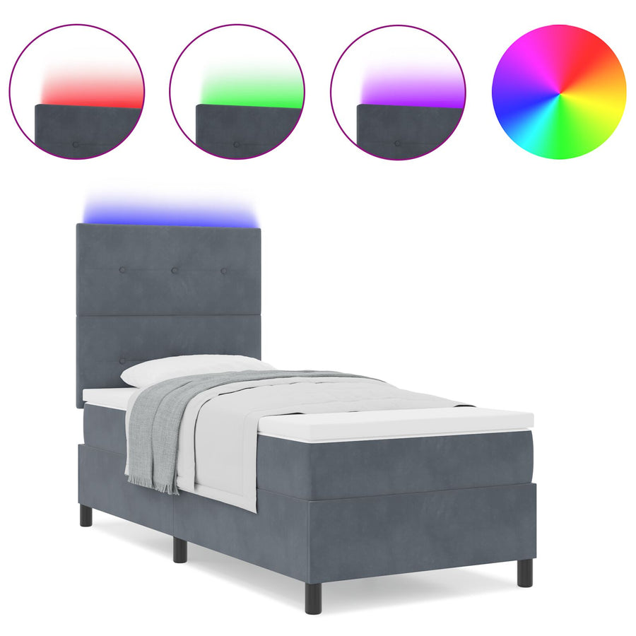 Boxspringbed Met Matras En Led Donkergrijs 90X190 Cm Fluweel Blauw