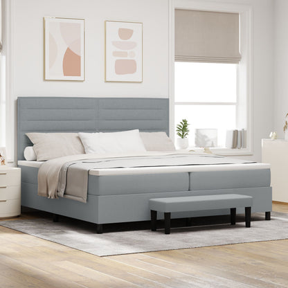 Boxspring Bed Met Matras & Bank Stof Lichtgrijs 200 x 200 cm Lijnen ontwerp