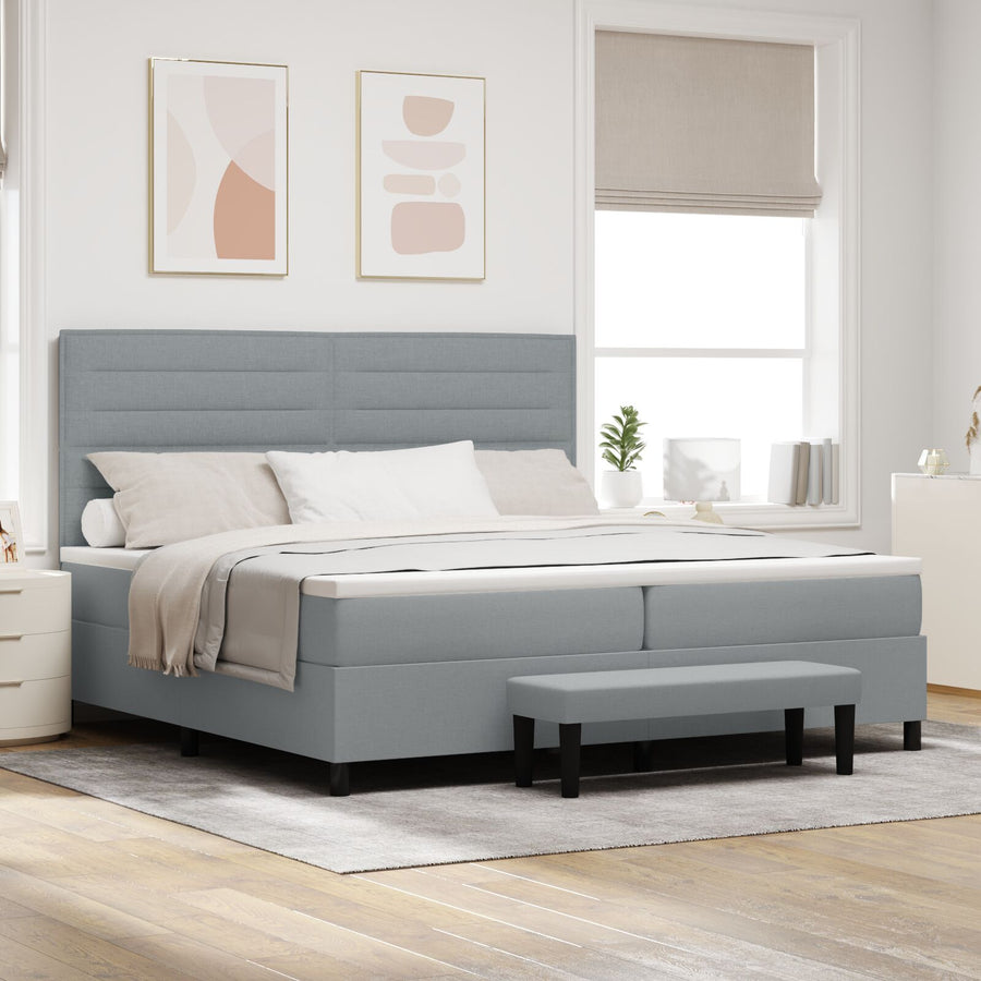 Boxspring Bed Met Matras & Bank Stof Lichtgrijs 200 x 200 cm Lijnen ontwerp
