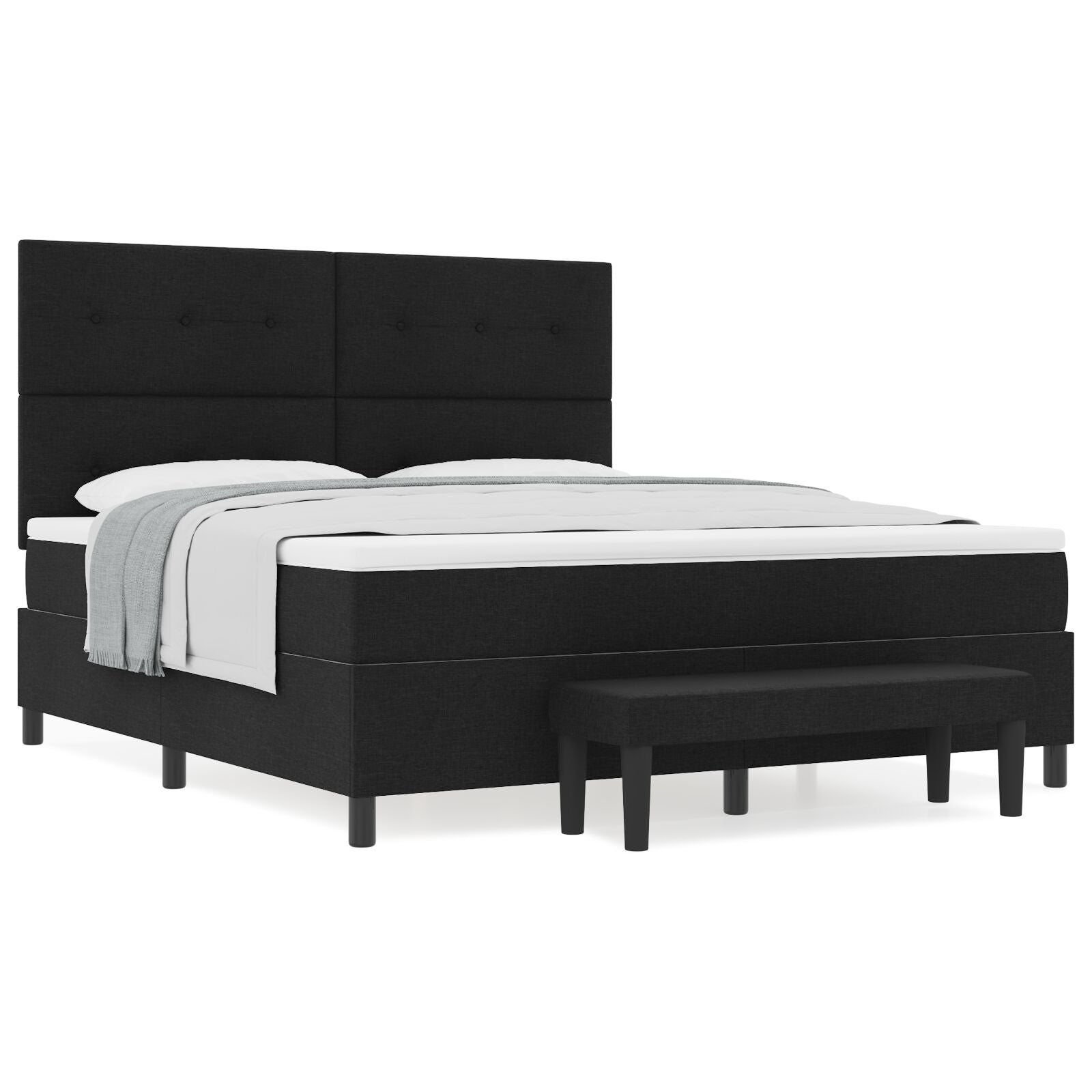 Boxspring Bed Met Matras & Bank Stof Zwart 180 x 200 cm Met knopen