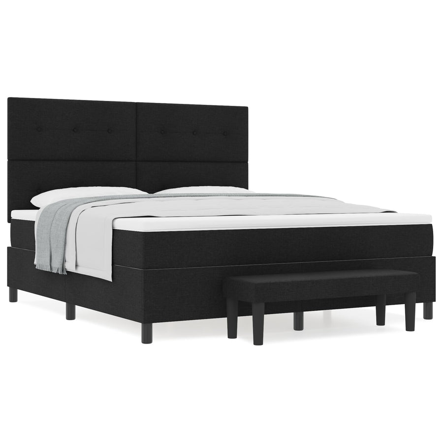 Boxspring Bed Met Matras & Bank Stof Zwart 180 x 200 cm Met knopen