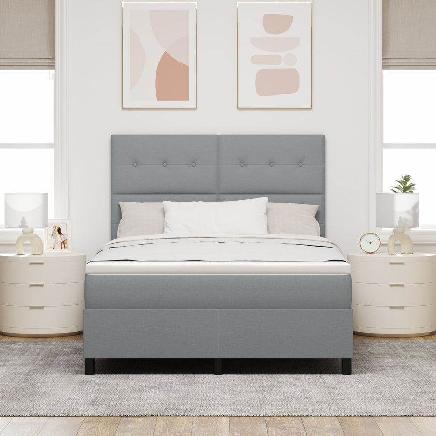 Boxspringbed Met Matras Stof Lichtgrijs 140 x 200 cm Knoop-tufted