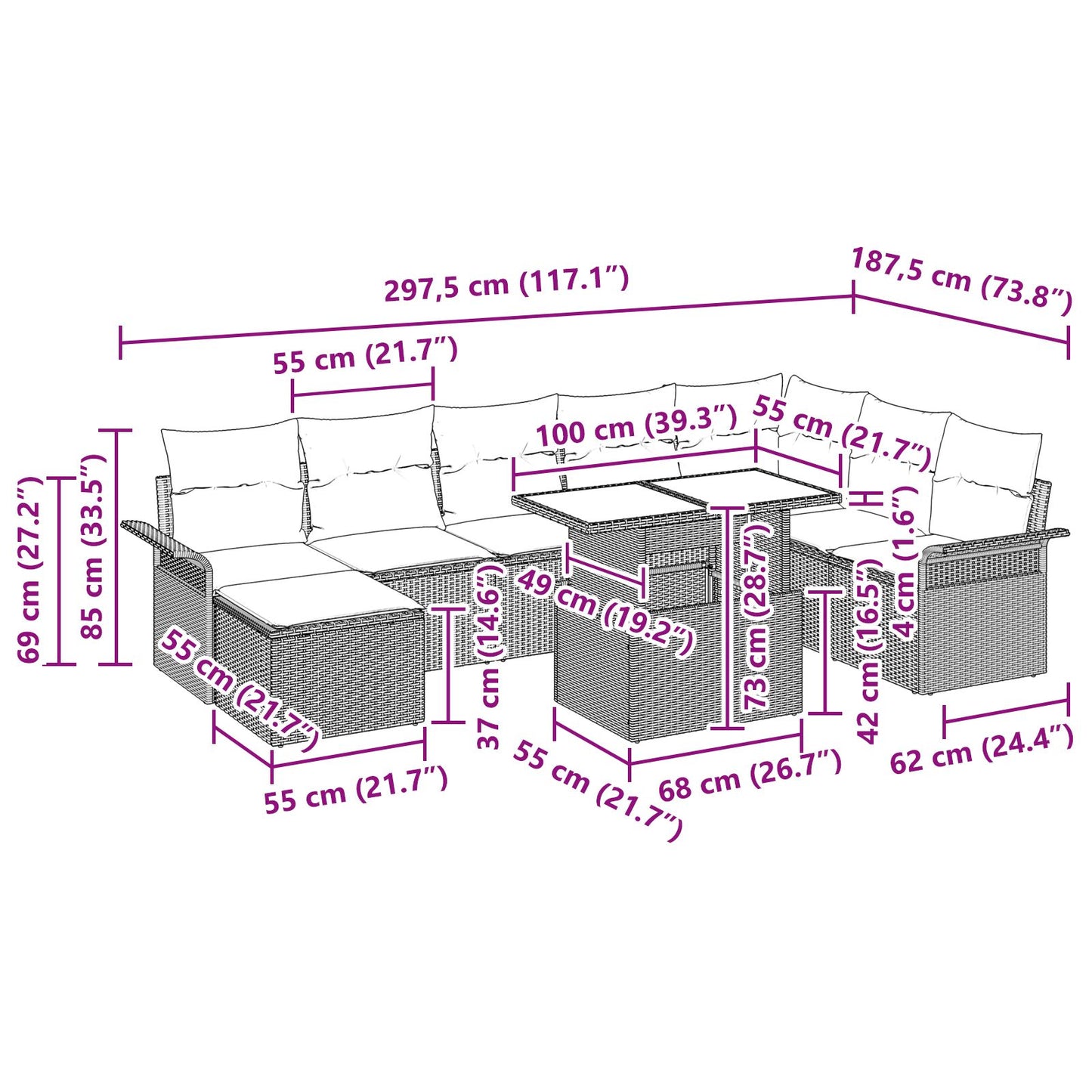 9-Delige Tuinsalonset Met Kussens Zwart Poly Rattan