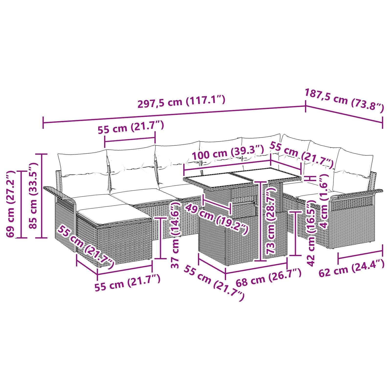 9-Delige Tuinsalonset Met Kussens Zwart Poly Rattan