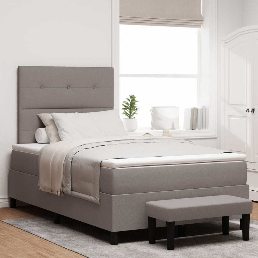 Boxspring Bed Met Matras & Bank Stof Taupe 120 x 200 cm Knop gestikt