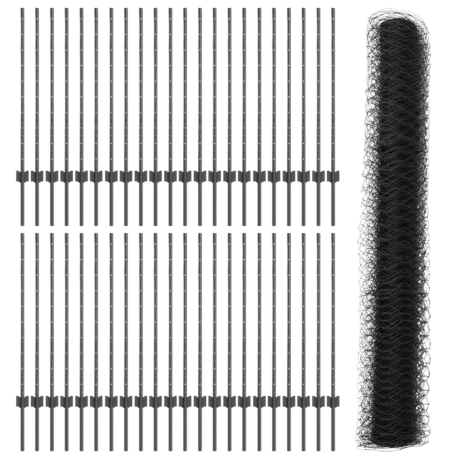 Fence Posts 22 St U-Channel Grijs 100 Cm Staal,  Hexagon Omheining Grijs 1X100 M Staal