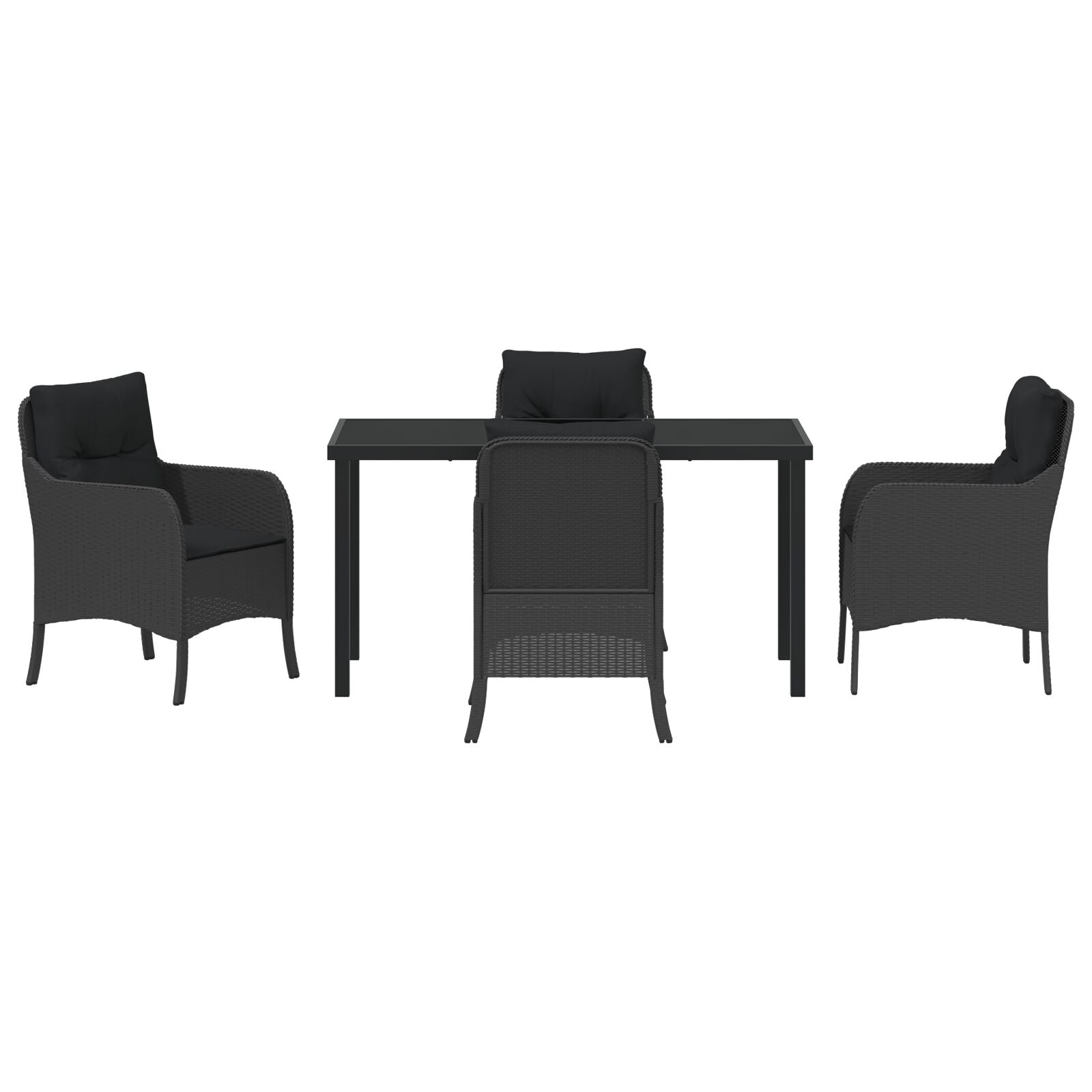 5-Delige Tuinset Met Kussens Zwart Poly Rattan